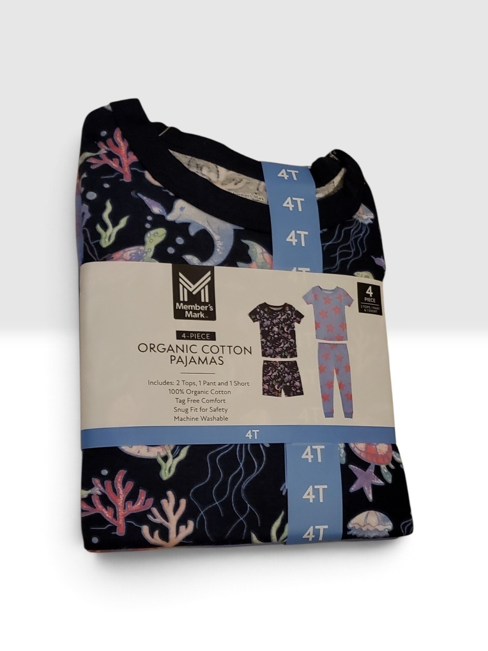 Member’s Mark Girls 4T Organic Cotton 4-Piece Pajama Set Ocean Sea Life